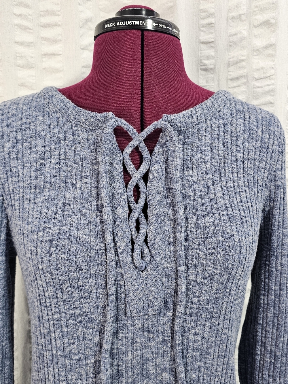 Lucky Brand Heather Light Blue Ribbed Knit Boho Top Large - Picture 3 of 12